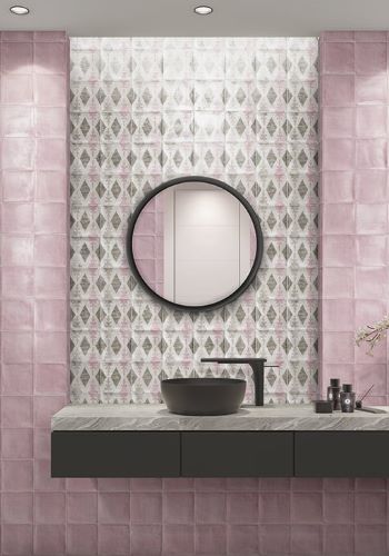 pink feature wall tiles Bathroom Sydney